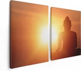 Artaza Canvas Schilderij Tweeluik Silhouet Van Een Boeddha Beeld Met Zonsondergang - 120x80 - Foto Op Canvas - Canvas Print