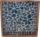 Floz houten dienblad - houten tray - oppervlakte als keramiek - blauw wit -  30 x 30 cm - fairtrade uit India