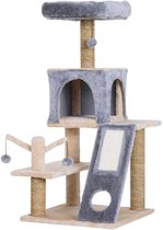 Medina Collierville Krabpaal - Kattenboom - Kattenhuis - Grot - Grijs - Beige - Bewerkt Hout - Pluche - 48 x 49 x 108 cm