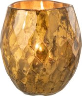 J-Line Theelichthouder Ruit Glas Goud Set van 2 stuks