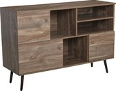 Nancy's Clemmons Dressoir - Zijkast - Boekenkast - Ladekast - 3 Deuren - Open Vakken - Bruin - Bewerkt Hout - 135 x 46 x 91.5 cm