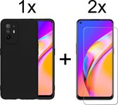 Oppo A94 5G hoesje zwart siliconen case hoes cover hoesjes - 2x Oppo A94 5G Screenprotector