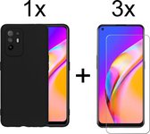 Oppo A94 5G hoesje zwart siliconen case hoes cover hoesjes - 3x Oppo A94 5G Screenprotector