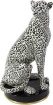 Decofiguur Sitting Leopard Creme Black 54cm