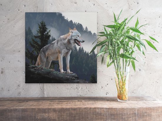 Artaza Canvas Schilderij Grijze Wolf In De Bossen  - 30x30 - Klein - Foto Op Canvas - Canvas Print