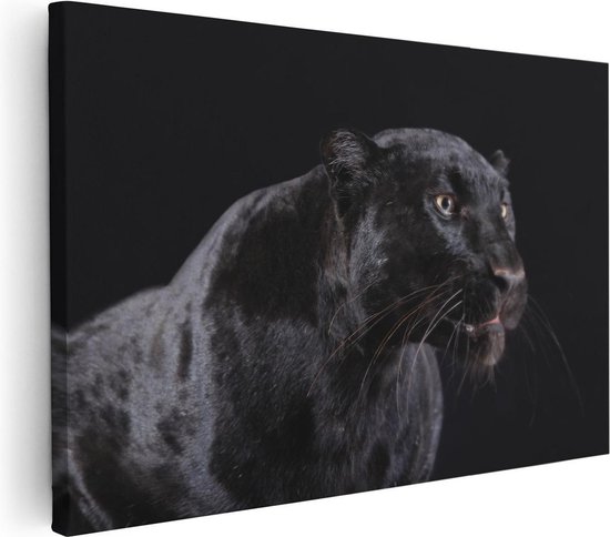 Artaza Canvas Schilderij Zwarte Panterkop - Panter - 60x40 - Foto Op Canvas - Canvas Print