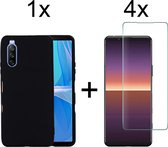 Sony Xperia 10 III hoesje zwart siliconen case hoes cover hoesjes - 4x Sony Xperia 10 III Screenprotector