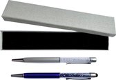 Swarovski Stijl Cadeauset Donker Blauw en Zilver | Cadeauverpakking |  Elegante Pen | Praktische Stylus | Metaal | 500+ Kristallen