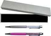 Swarovski Stijl Cadeauset Lila en Zilver | Cadeauverpakking |  Elegante Pen | Praktische Stylus | Metaal | 500+ Kristallen