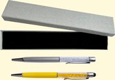 Swarovski Stijl Cadeauset Geel en Zilver | Cadeauverpakking |  Elegante Pen | Praktische Stylus | Metaal | 500+ Kristallen