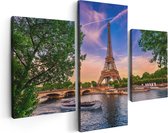 Artaza Canvas Schilderij Drieluik Eiffeltoren In Parijs Aan Het Water - Kleur - 90x60 - Foto Op Canvas - Canvas Print