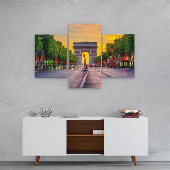 Artaza Toile Peinture Triptyque Arc De Triomphe A Paris Depuis La Rue - 90x60 - Photo Sur Toile - Impression Sur Toile