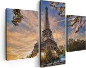 Artaza Canvas Schilderij Drieluik Eiffeltoren In Parijs Tijdens Zonsondergang - 90x60 - Foto Op Canvas - Canvas Print