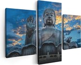 Artaza Canvas Schilderij Drieluik Boeddha Beeld Bij Een Tempel - 90x60 - Foto Op Canvas - Canvas Print