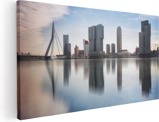 Artaza Canvas Schilderij Rotterdamse Skyline Met De Erasmusbrug  - 40x20 - Klein - Foto Op Canvas - Canvas Print
