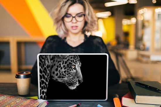 Sticker pour ordinateur portable - 12,3 pouces - Léopard - Zwart - Wit - Fourrure - 30x22cm - Autocollants pour ordinateur portable - Skin pour ordinateur portable - Housse