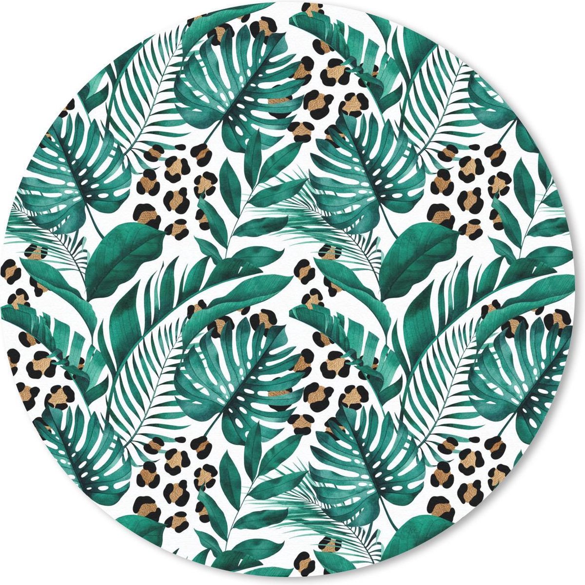 Muismat rond 20x20 cm - Mousepad Tropisch - Palmblad - Panterprint - Ronde muismatten