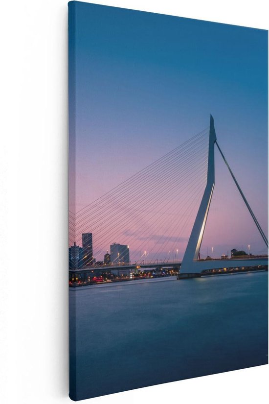 Artaza Canvas Schilderij Erasmusbrug In Rotterdam Met Zonsondergang - 40x60 - Poster Foto op Canvas - Canvas Print