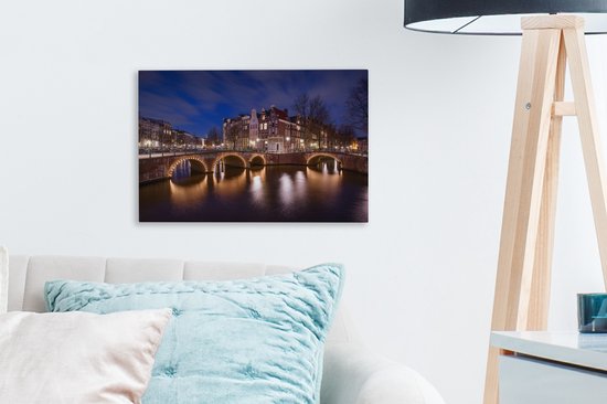 Toile Amsterdam Keizersgracht Amsterdam la nuit Toile 30x20 cm - petit - Tirage photo sur toile (Décoration murale salon / chambre) / Villes Peintures sur toile