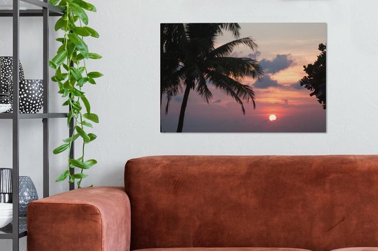 Toile Peinture Tropical - Palmier - Soleil - 90x60 cm - Décoration murale