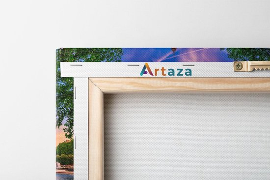 Artaza Canvas Schilderij Eiffeltoren In Parijs Aan Het Water - Kleur - 120x80 cm - Groot - Wanddecoratie Woonkamer - Schilderijen - Muurdecoratie