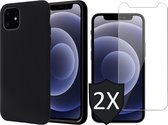 Hoesje geschikt voor iPhone 13 Mini - Fluweelzachte Backcover met 2x Screenprotector - Zwart