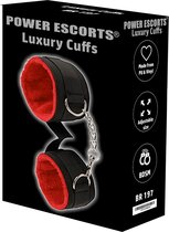 Power Escorts - Luxury Cuffs - Luxe Handboeien - verstelbaar - Zeer gebruikersvriendelijk - met zachte binnenvoering zodat pols niet beschadigd - zwart met rood - BR197