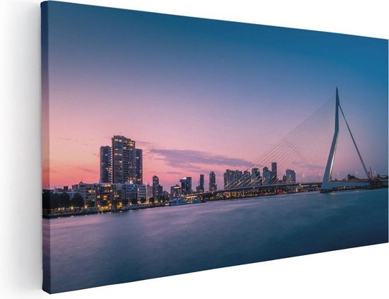 Artaza Canvas Schilderij Erasmusbrug In Rotterdam Met Zonsondergang - 60x30 cm - Wanddecoratie Woonkamer - Schilderijen - Muurdecoratie