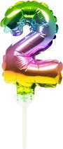 folieballon Rainbow Cake Topper cijfer 2 junior 13 cm