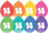 Ballonnen multicolor met opdruk "14" 30 cm 8 stuks