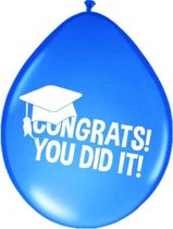 ballonnen 'congrats you did it' 30 cm blauw 8 stuks