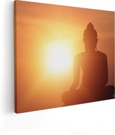 Artaza Canvas Schilderij Silhouet Van Een Boeddha Beeld Met Zonsondergang - 100x80 - Groot - Foto Op Canvas - Canvas Print