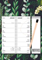 Castelli omleg weekkalender op schild met notitieblok en potlood 2022 - iets groter A4 formaat weekplanner - twee weken overzicht - 1 week per blad - donker waterplant