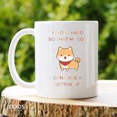 I work hard for my Dog - Customized mokken en bekers - mokken met tekst - mokken - bekers - cadeautje - cadeau voor vrouw - cadeau vor man - keramiek servies - valentijn cadeautje voor haar -