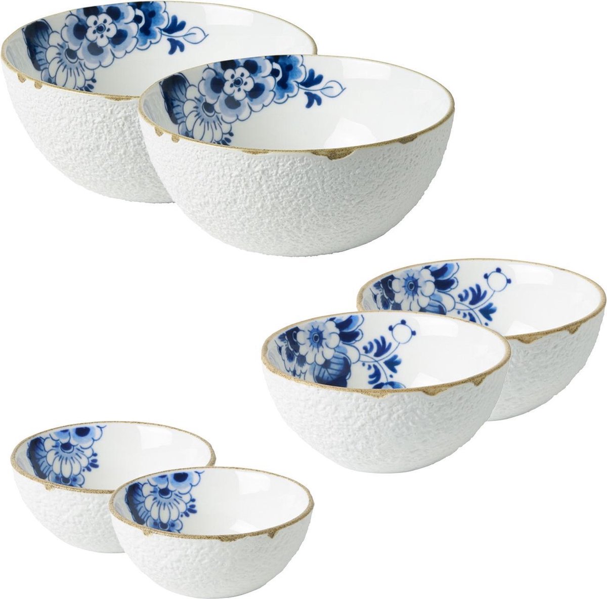 Kommenset Blauw Bloesem - Porselein - set van 6