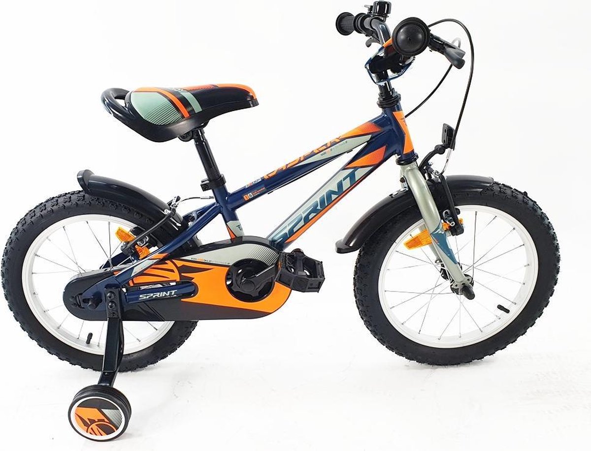 SPRINT CASPER Mountainbike Jongensfiets 16 inch Blauw Oranje Kinderfiets Framemaat 24 cm BK21SI0530_2 Rij1 2