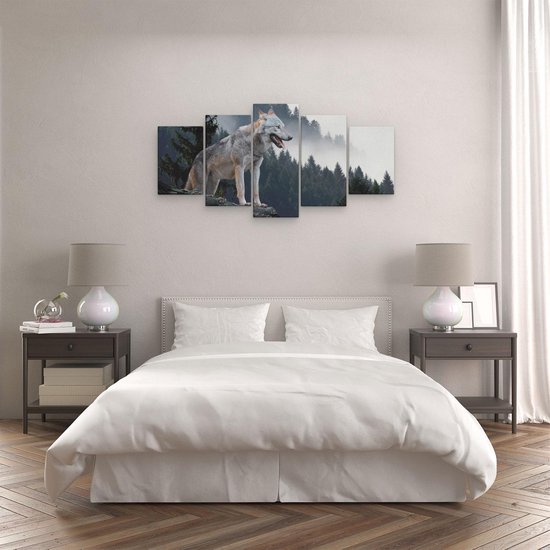 Artaza - Pentaptyque de peinture sur toile - Loup gris dans les Forêts - 100x50 - Photo sur toile - Impression sur toile
