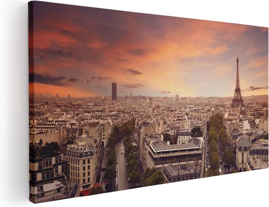 Artaza Canvas Schilderij Skyline Parijs Met Eiffeltoren - 80x40 - Foto Op Canvas - Canvas Print