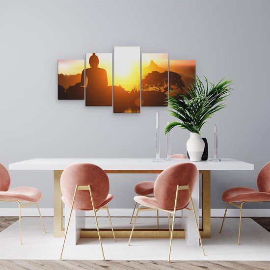 Pentaptyque Artaza - Peinture sur toile - Silhouette de statue de Bouddha avec coucher de soleil - 100x50 - Photo sur toile - Impression sur toile