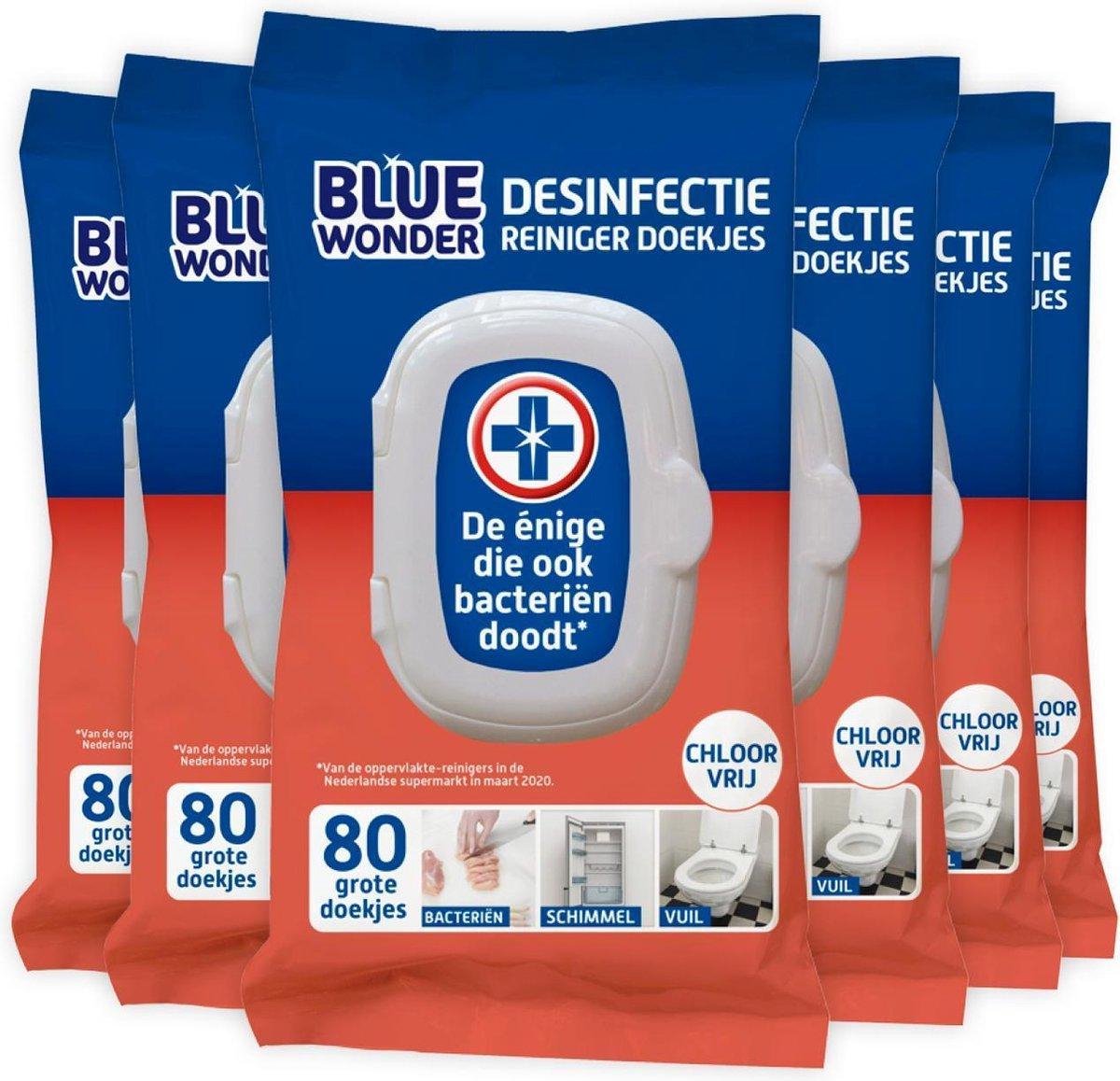 Blue Wonder 6 x 80 doekjes - antibacteriële doekjes - desinfectie doekjes - hygiëne doekjes - Blue Wonder