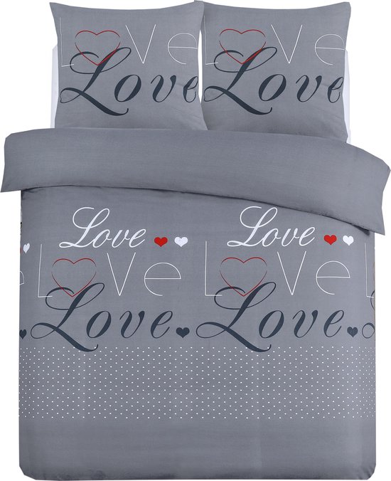 Vision Flannel - Love Grey - dekbedovertrek 260x240cm