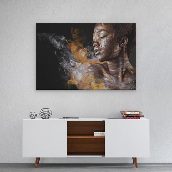 Artaza - Peinture sur toile - Femme africaine avec Argent et or - 90x60 - Photo sur toile - Impression sur toile