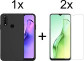 Oppo A31 hoesje zwart siliconen case hoes cover hoesjes - 2x Oppo A31 Screenprotector