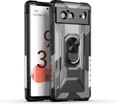 Voor Google Pixel 6 PC + TPU Schokbestendige beschermhoes met metalen ringhouder (zwart)