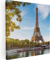 Artaza Canvas Schilderij Eiffeltoren In Parijs Aan Het Water - 90x90 - Groot - Foto Op Canvas - Canvas Print