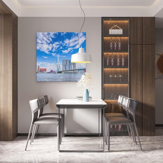 Artaza Canvas Schilderij Erasmusbrug Aan Het Water In Rotterdam - 80x80 - Groot - Foto Op Canvas - Canvas Print