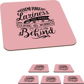 Onderzetters voor glazen - Zomer - Quotes - Roze - Strand - 10x10 cm - Glasonderzetters - 6 stuks