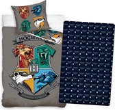 Harry Potter Zweinstein Color Logo- grijs Dekbedovertrek - Eenpersoons - 140x200 cm -katoen- Reversible- kussen 65x65cm, incl. Harry Potter hoeslaken 90x190