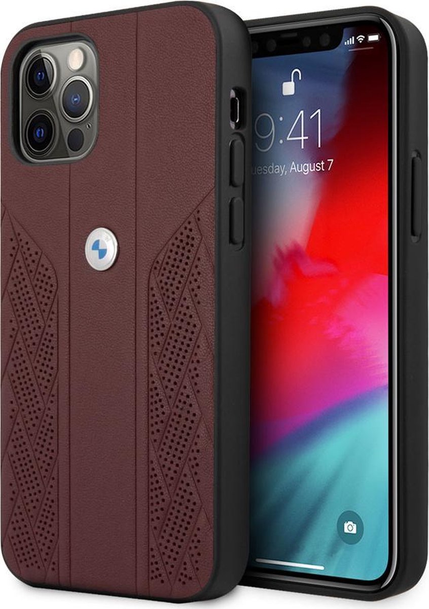 Backcase hoesje - BMW - Effen Rood - Leer geschikt voor iPhone 12/12 Pro