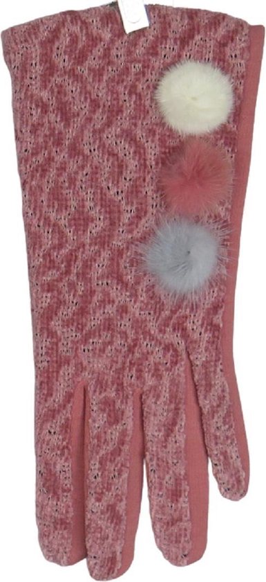 Handschoenen dames met touchscreen en drie pompons - 85% polyester